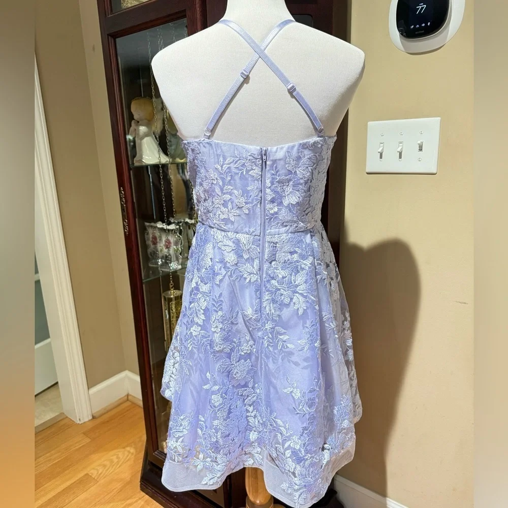 BCX  Embroidered Lined Lavender Nylon Fit & Flare Flocked Mesh Dress Sz 9